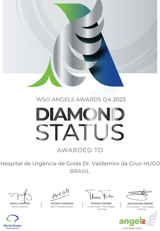 Certificado Diamond Status do WSO Angels Awards, 4º trimestre de 2023, Hospital de Urgências de Goiás