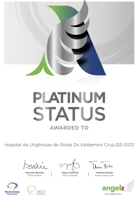 Certificado Platinum Status do WSO Angels Awards, 2º trimestre de 2023, Hospital de Urgências de Goiás