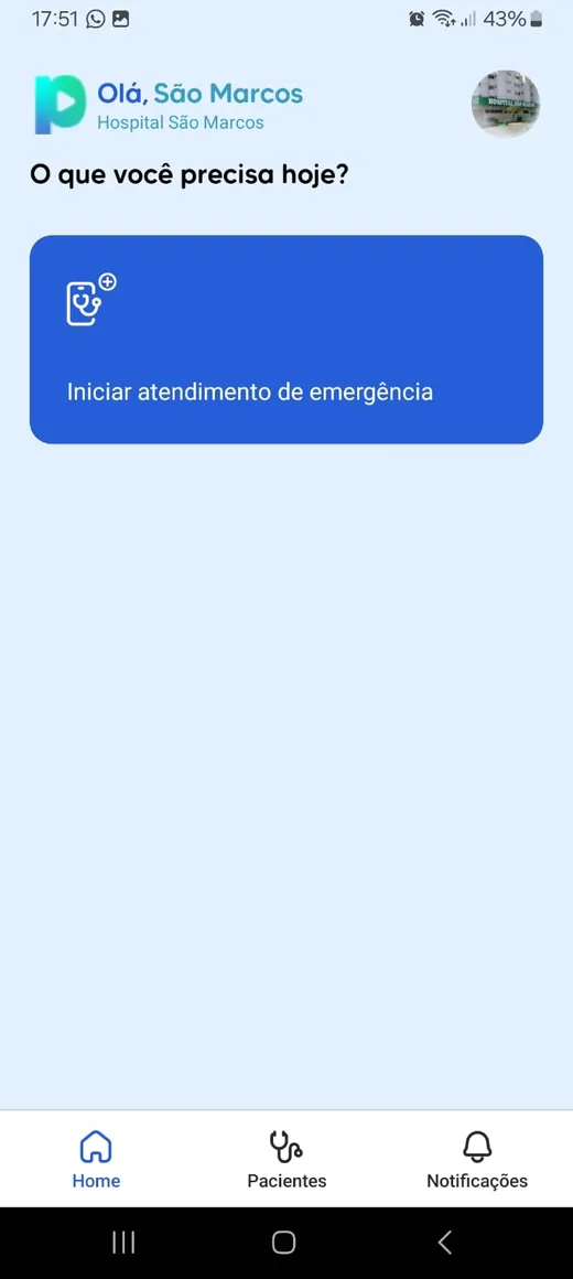 Tela inicial do aplicativo Presto com o botão Iniciar atendimento de emergência